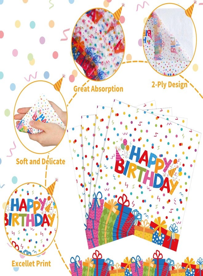 NatNarr 100 Pcs Happy Birthday Napkins Kids 5X5 Inch Rainbow Birthday Cocktail Napkins with Colorful Dots and Gift Boxs Pattern Design, Birthdays Party Supplies Suitable for Women & Kids - Image 3